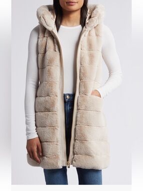 Via Spiga Quilted Faux Fur Hooded Vest Size XS